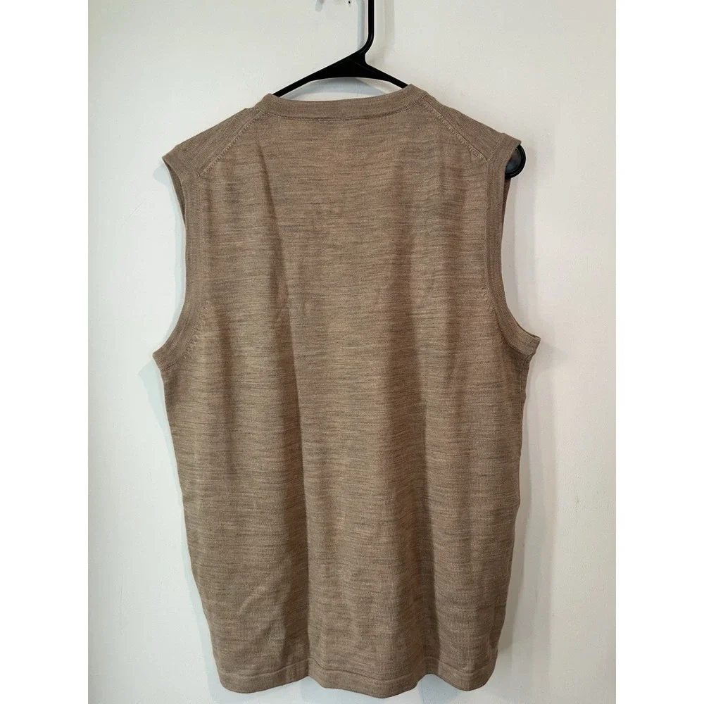Poeta Moda Vintage sweater vest merino‎ wool blend Beige V Neck Chevron Knit Med